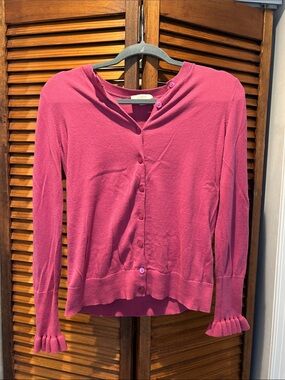 “TWO” LOFT Hot Pink Button-Up Ruffle Cuff Cardigan. LOFT  Pink & Blk for $15